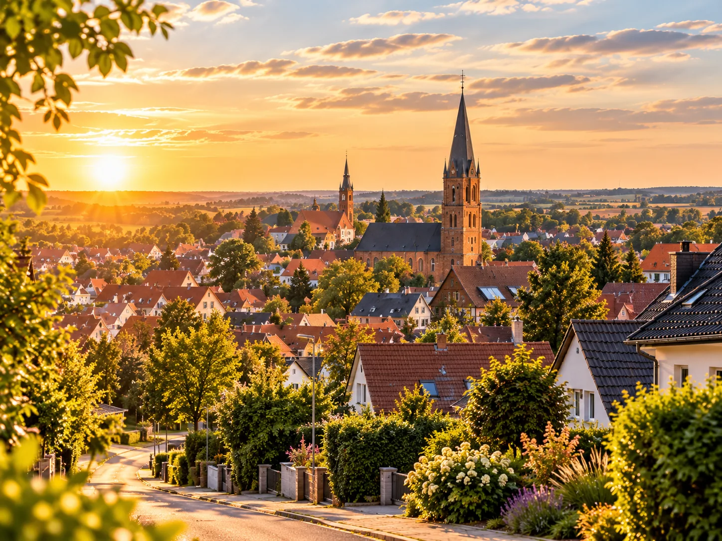 Wohngebiet in Bassum in goldener Abendstimmung